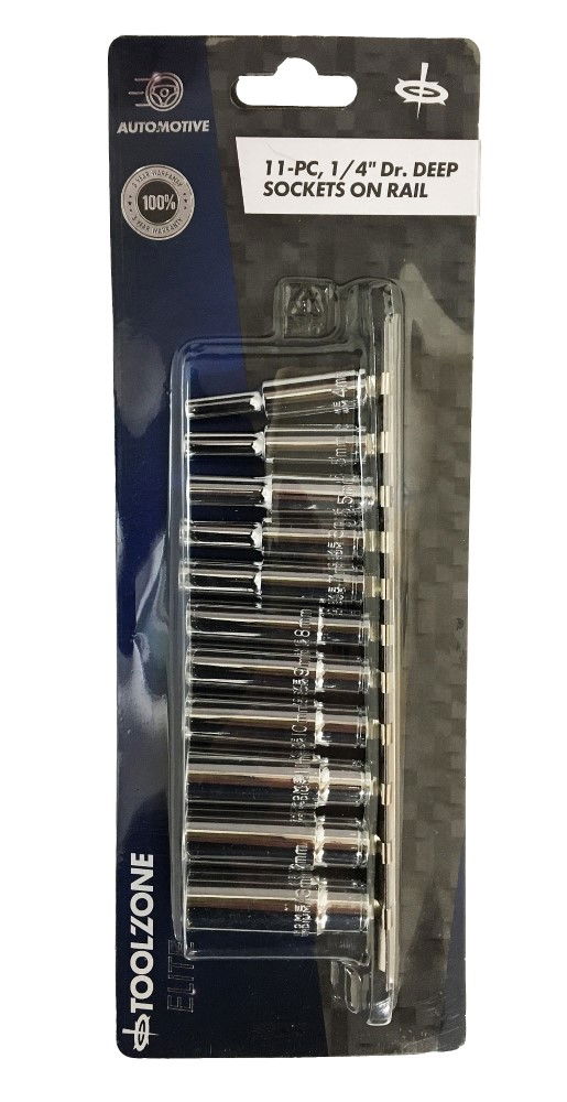Toolzone Socket Set 1/4 Drive Deep Crv 11 Pieces 4-13mm Single Hex - Toolzone Kdpss096