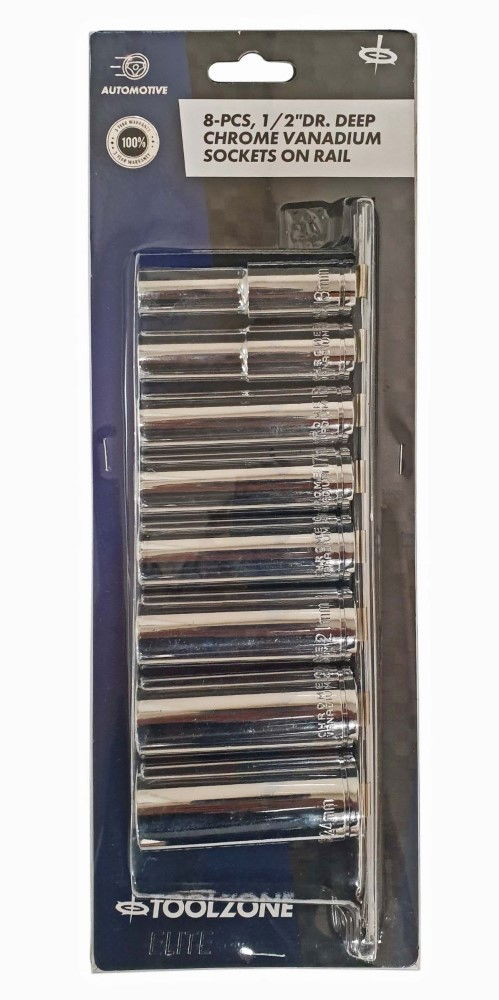 Toolzone Socket Set 1/2 Drive Deep Crv 8 Pieces 13-24mm Single Hex - Toolzone Kdpss098