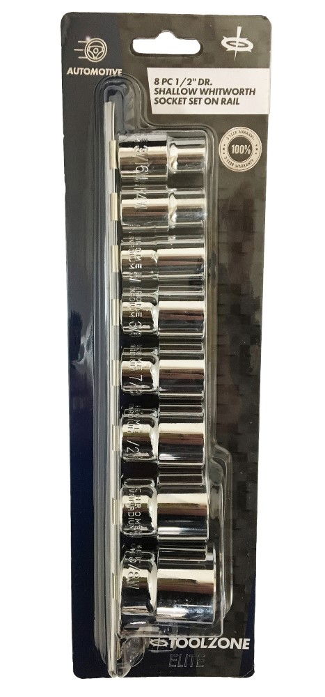 Toolzone Socket Set 1/2 Drive Shallow Whitworth 8 Pieces 3/16-5/8ww - Toolzone Kdpss099