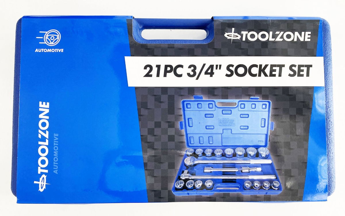 Toolzone Socket Set 3/4 Drive 21 Pieces 19-50mm in Blow Mold Case - Toolzone Kdpss116