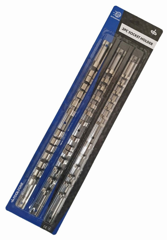 Toolzone Socket Rail Set 3 Pieces 1/2 3/8 1/4 14 Clips Each 40cm - Toolzone Kdpss122