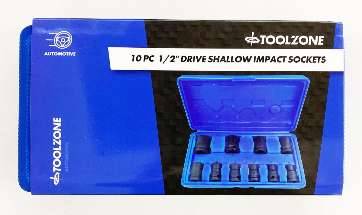 Toolzone Impact Socket Set 1/2 Drive Shallow 10 Pieces 10-24mm - Toolzone Kdpss125