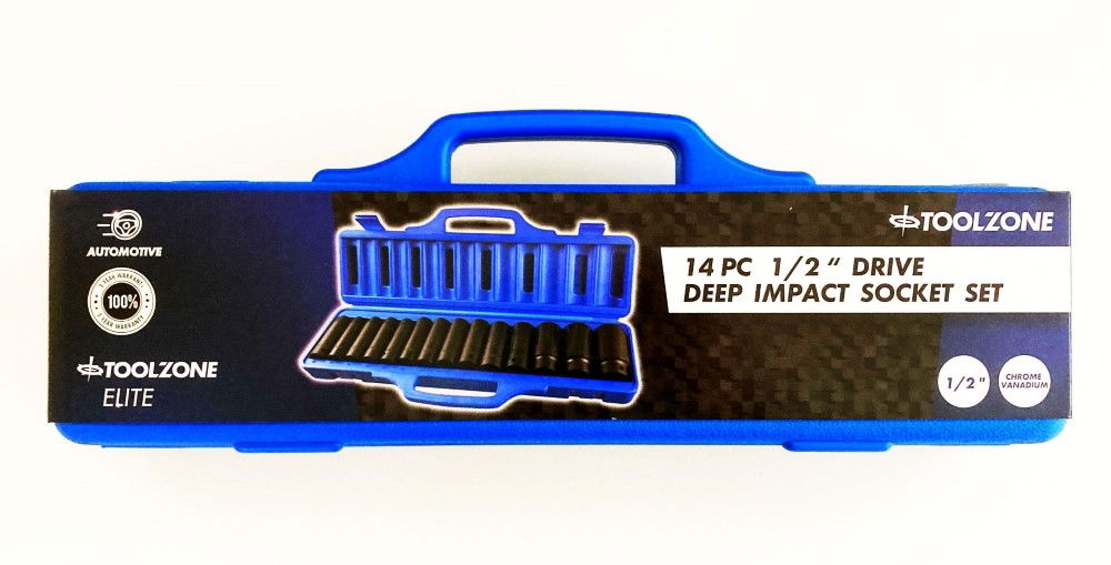 Toolzone Impact Socket Set 1/2 Drive Deep 14 Pieces 10-32mm - Toolzone Kdpss127