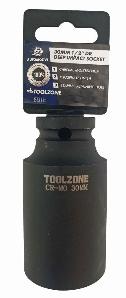 Toolzone Impact Socket 1/2 Drive Deep 30mm Crmo - Toolzone Kdpss132