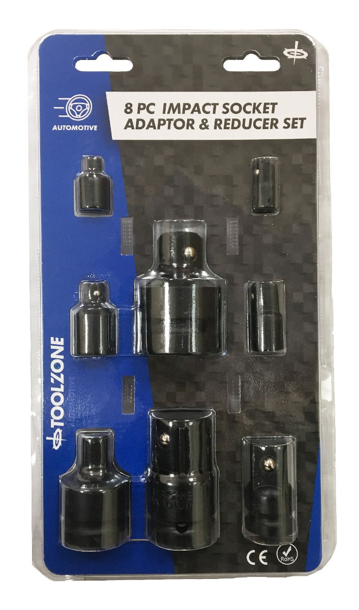 Toolzone Impact Adaptor and Reducer Set 8 Pieces Black Phosphate - Toolzone Kdpss198