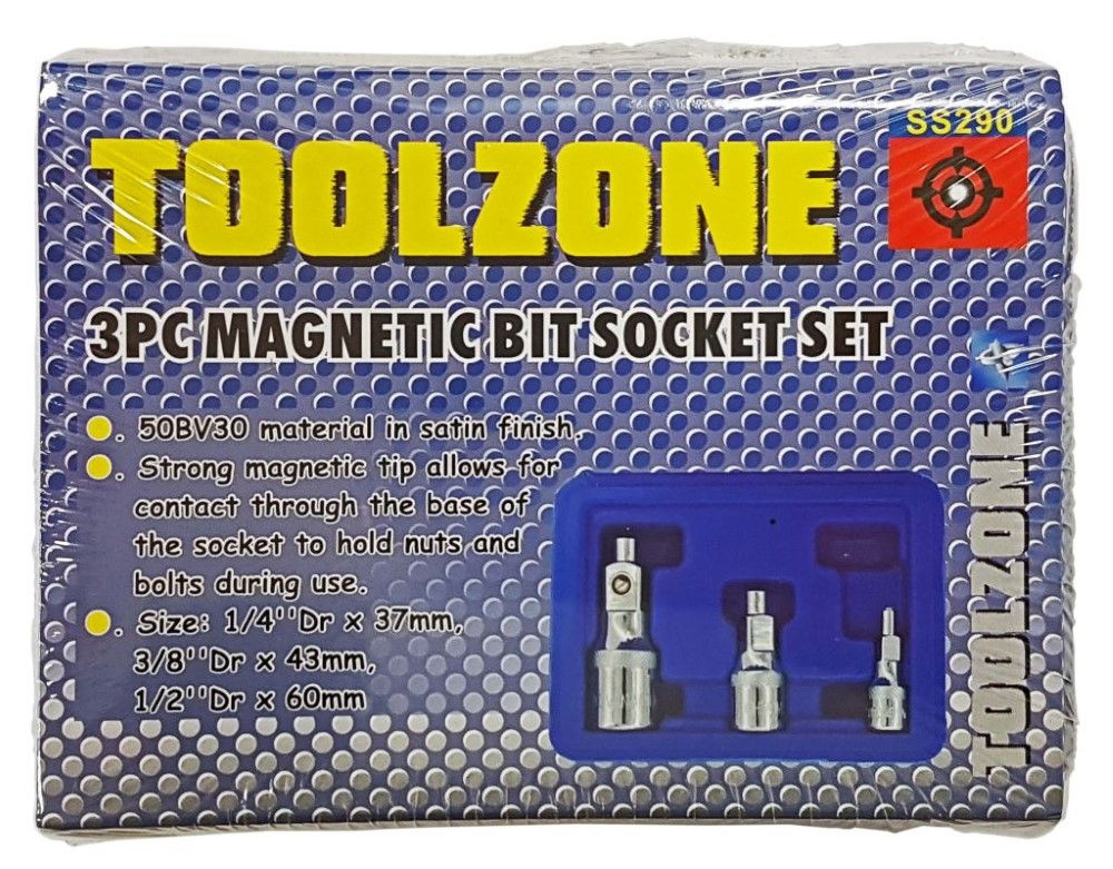 Toolzone Magnetic Bit Socket Driver Set 3 Pieces 1/4 3/8 1/2 Drive - Toolzone Kdpss290