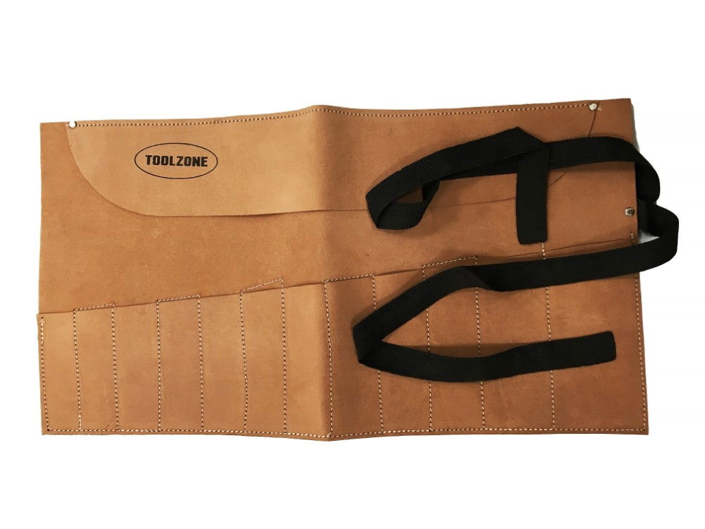 Toolzone Tool Roll 12 Pocket Suede Leather 525x285mm - Toolzone Kdptb031