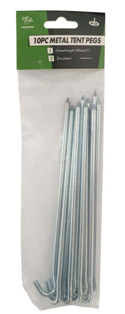 Toolzone Metal Tent Pegs 180mm X 5mm Pack of 10 - Toolzone Kdptl004