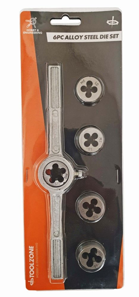 Toolzone Die Set 6 Piece Metric M6-m12 Alloy Steel with Holder - Toolzone Kdptp109