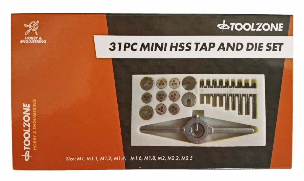 Toolzone Tap and Die Set Mini 31 Piece Hss Metric M1-m2.5 - Toolzone Kdptp125