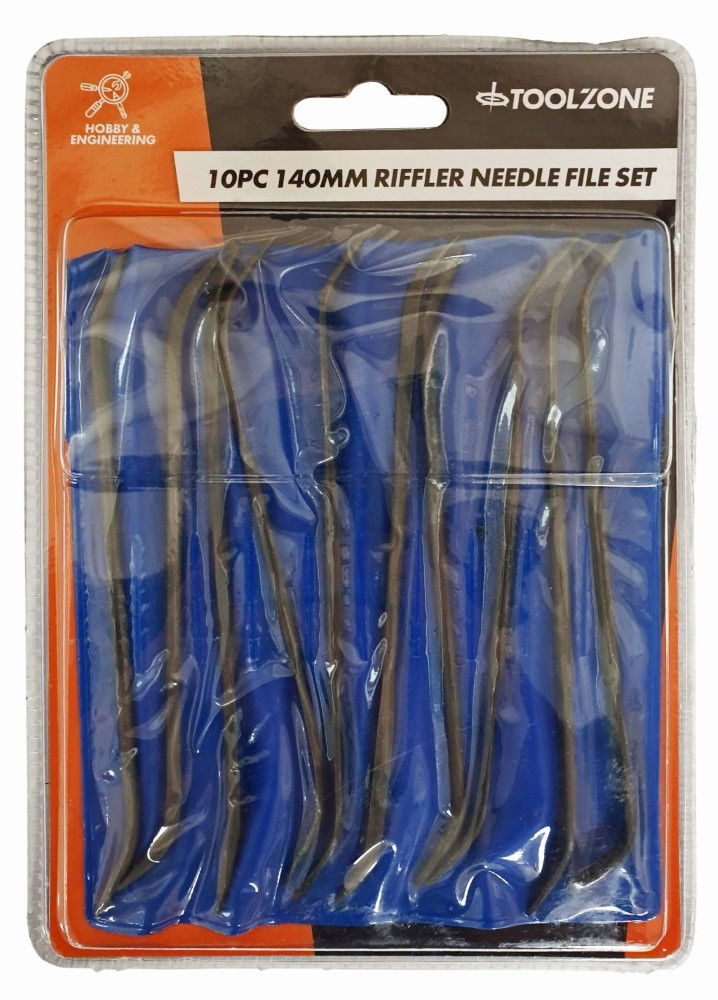 Toolzone Needle File Set Riffler 10pc 140mm Various Shapes with Pouch - Toolzone Kdpww085
