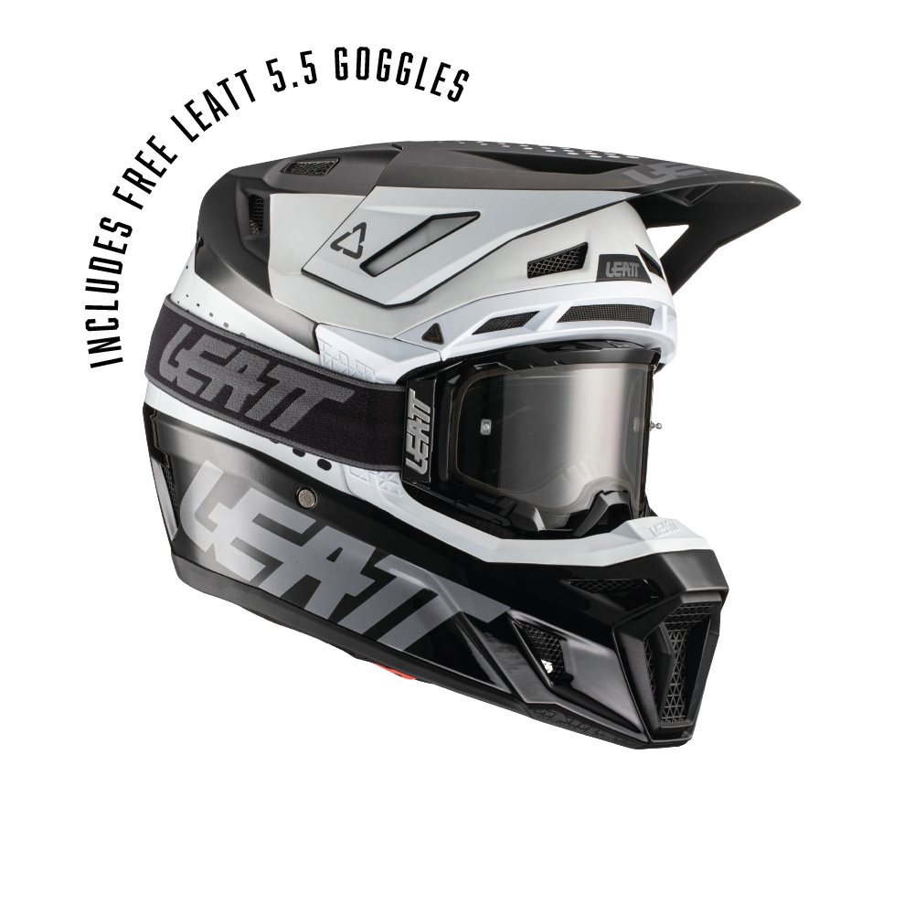 LEATT HELMET MOTO 8.5 V22 BLACK/WHITE INCLUDES 5.5 GOGGLE + HELMET BAG  BLACK  L