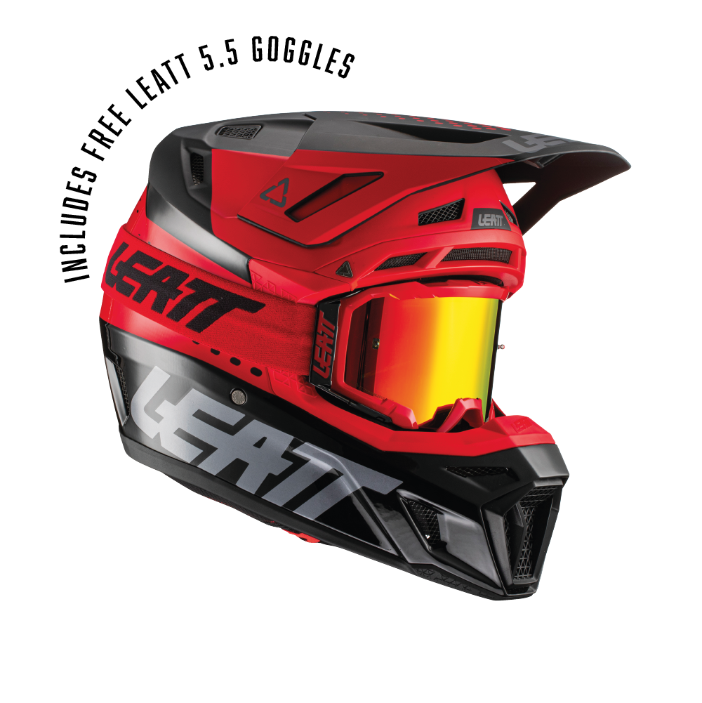 LEATT HELMET MOTO 8.5 V22 RED INCLUDES 5.5 GOGGLE + HELMET BAG  RED  XS