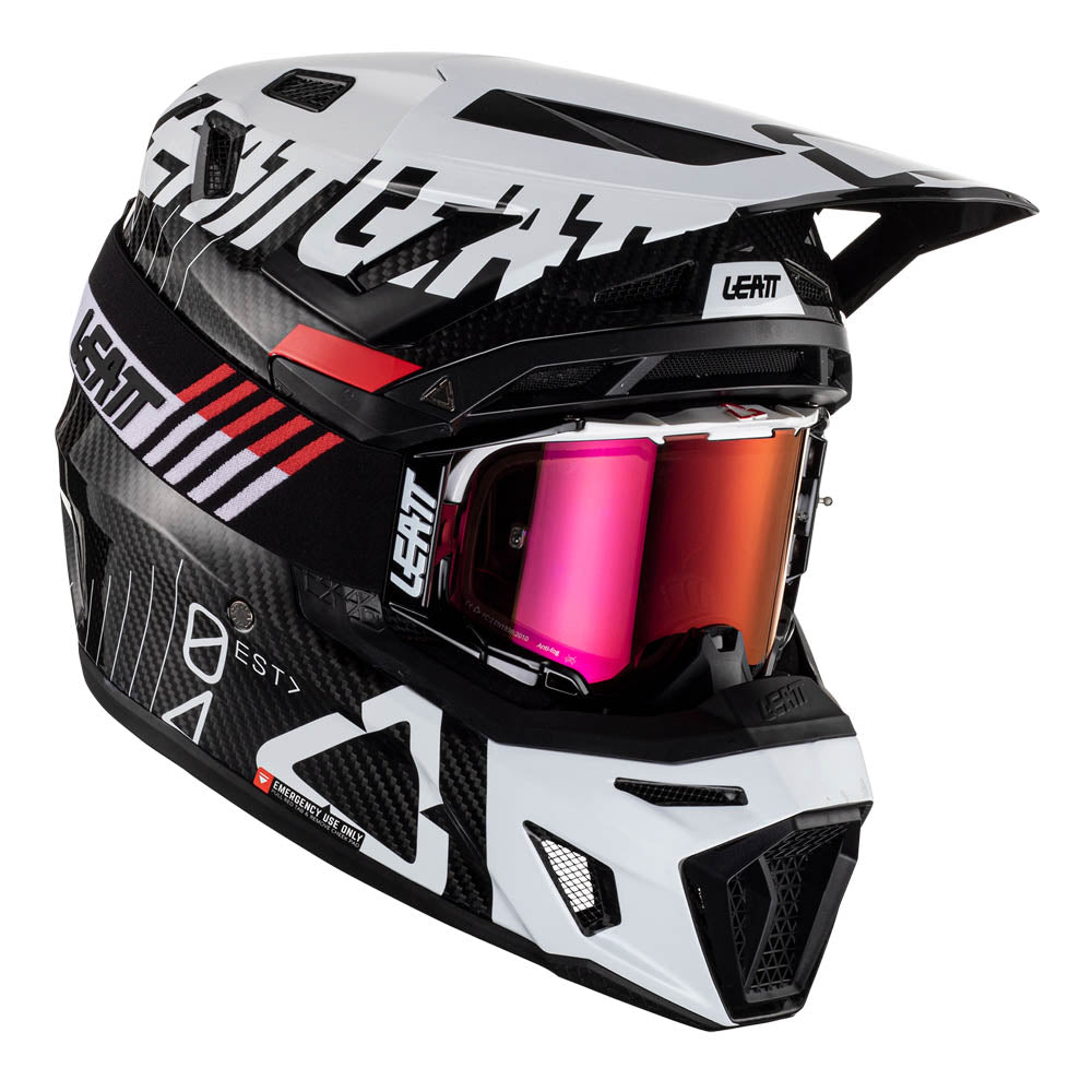 LEATT HELMET MOTO 9.5 V23 CARBON WHITE INCLUDES 6.5 GOGGLE + HELMET BAG  WHITE  XS