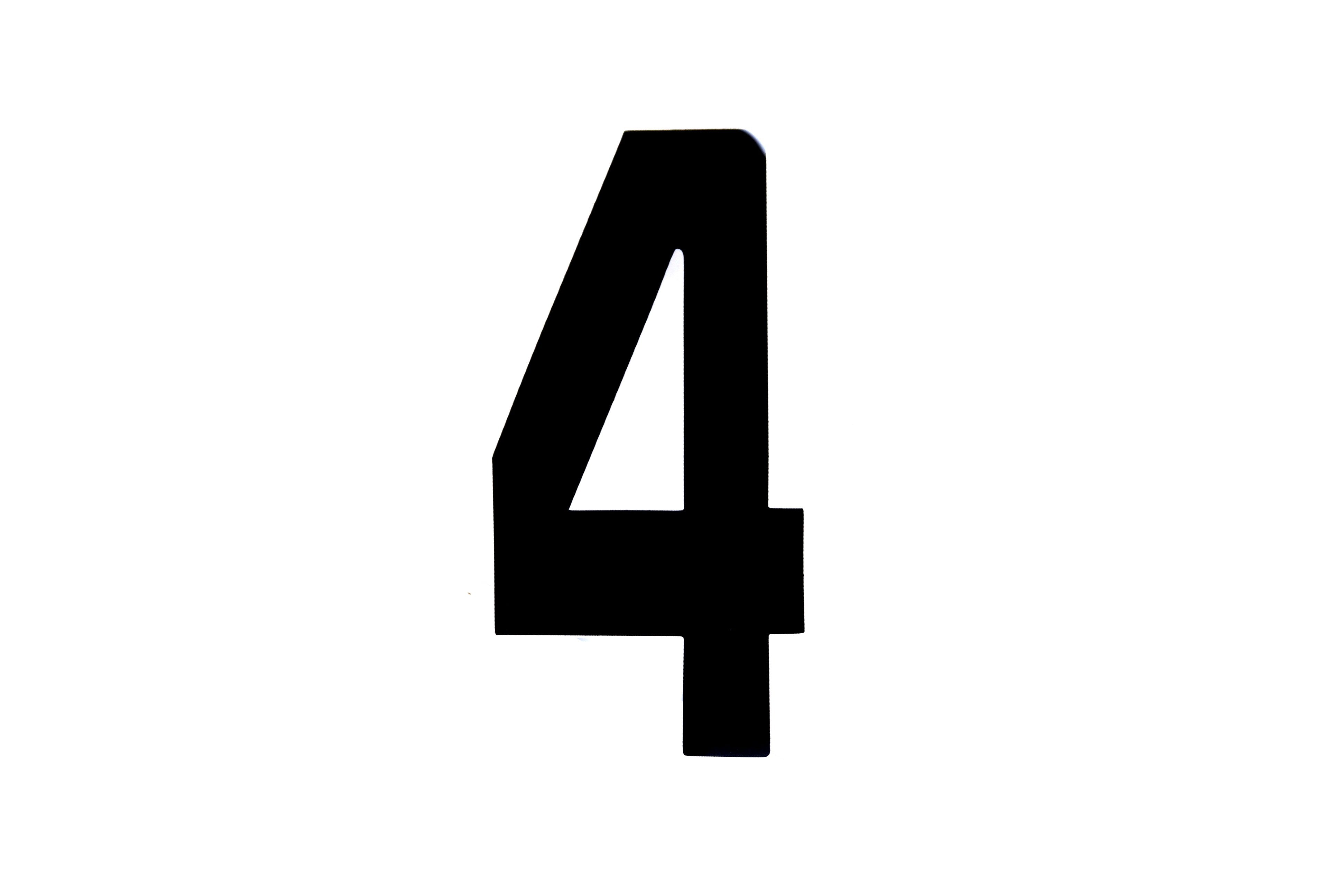 FIR Race Numbers - 4 Four - Black, Each / 15cm 6 / Vinyl Sticker