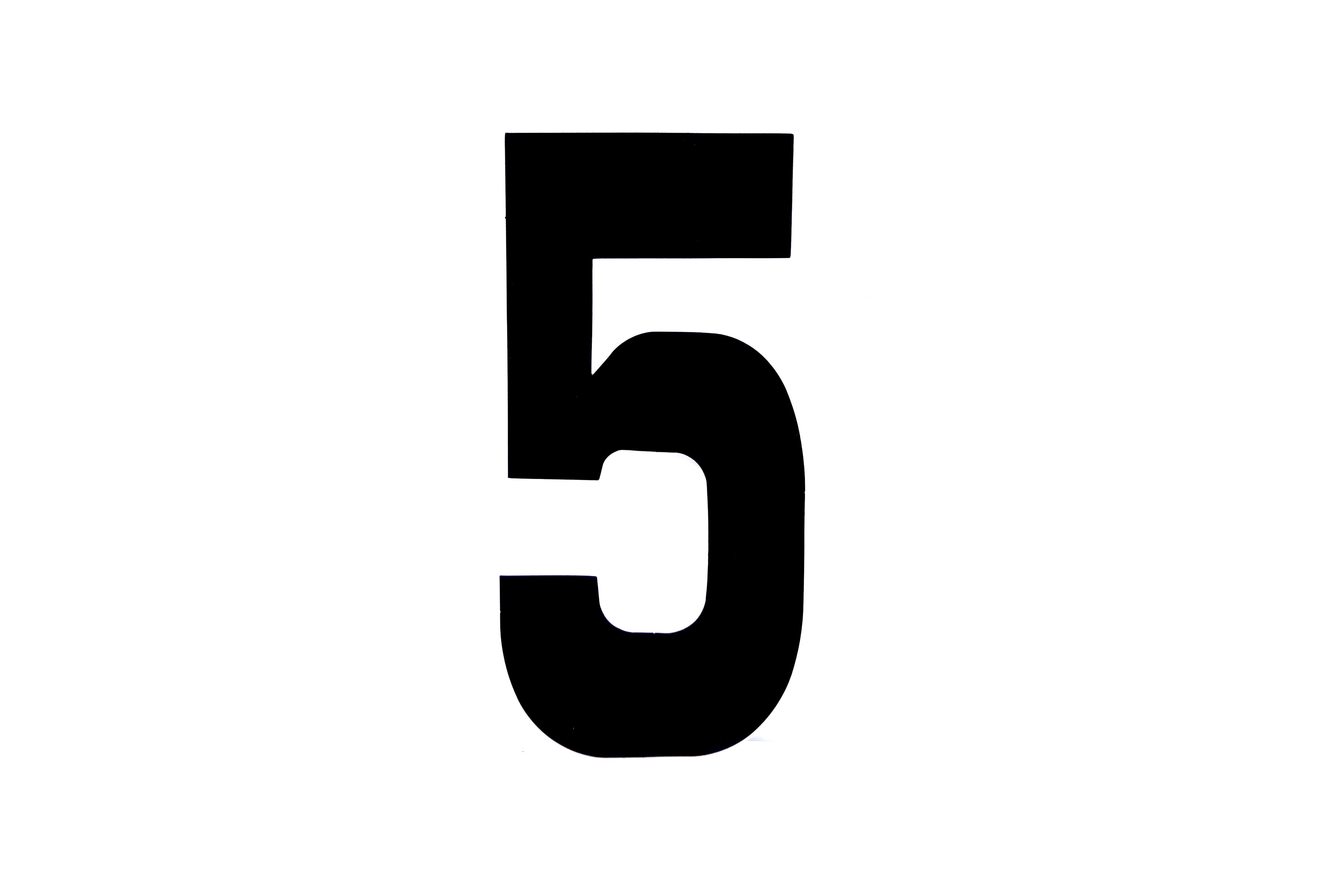 FIR Race Numbers - 5 Five - Black, Each / 15cm 6 / Vinyl Sticker