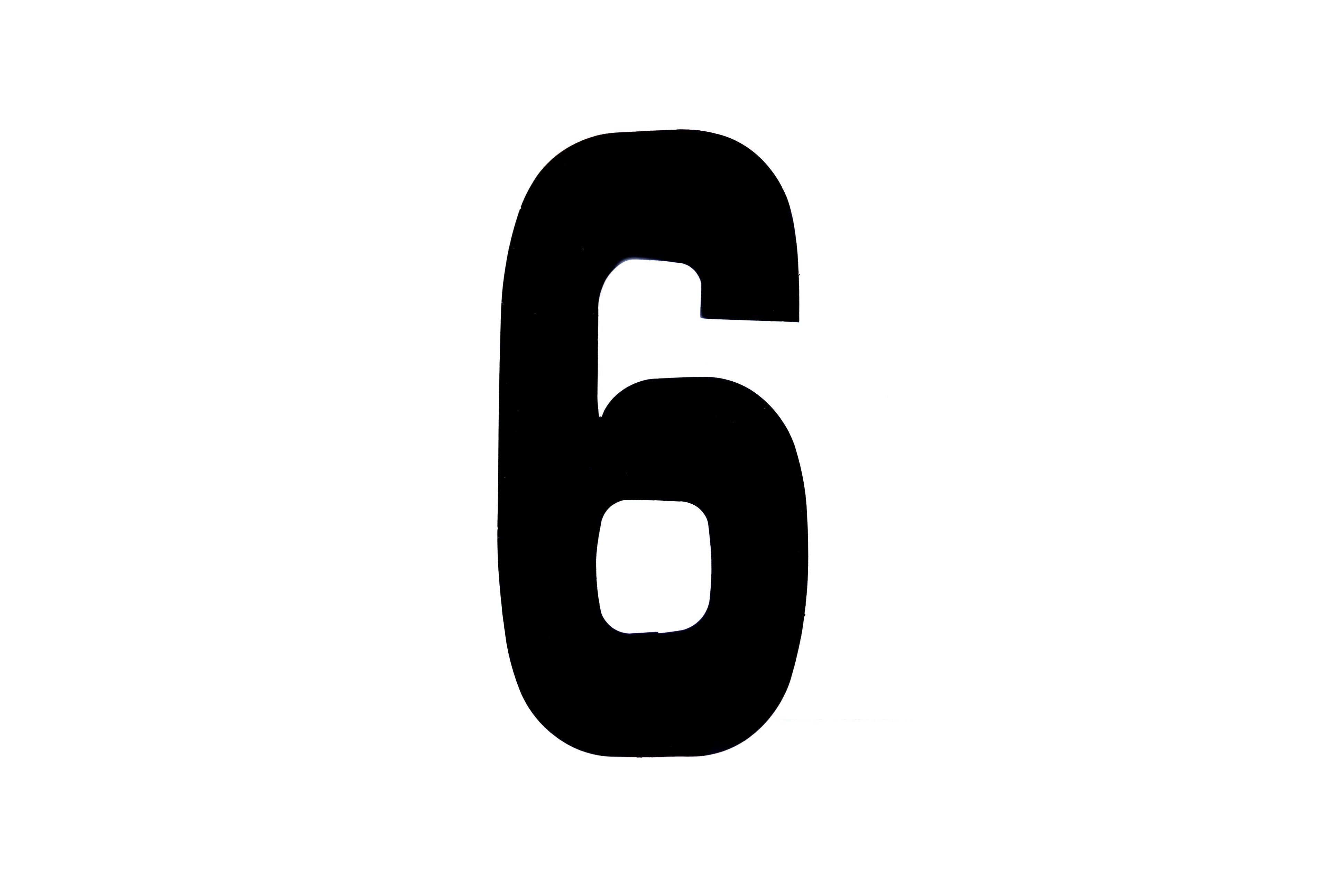 FIR Race Numbers - 6 Six / 9 Nine - Black, Each / 15cm 6 / Vinyl Sticker
