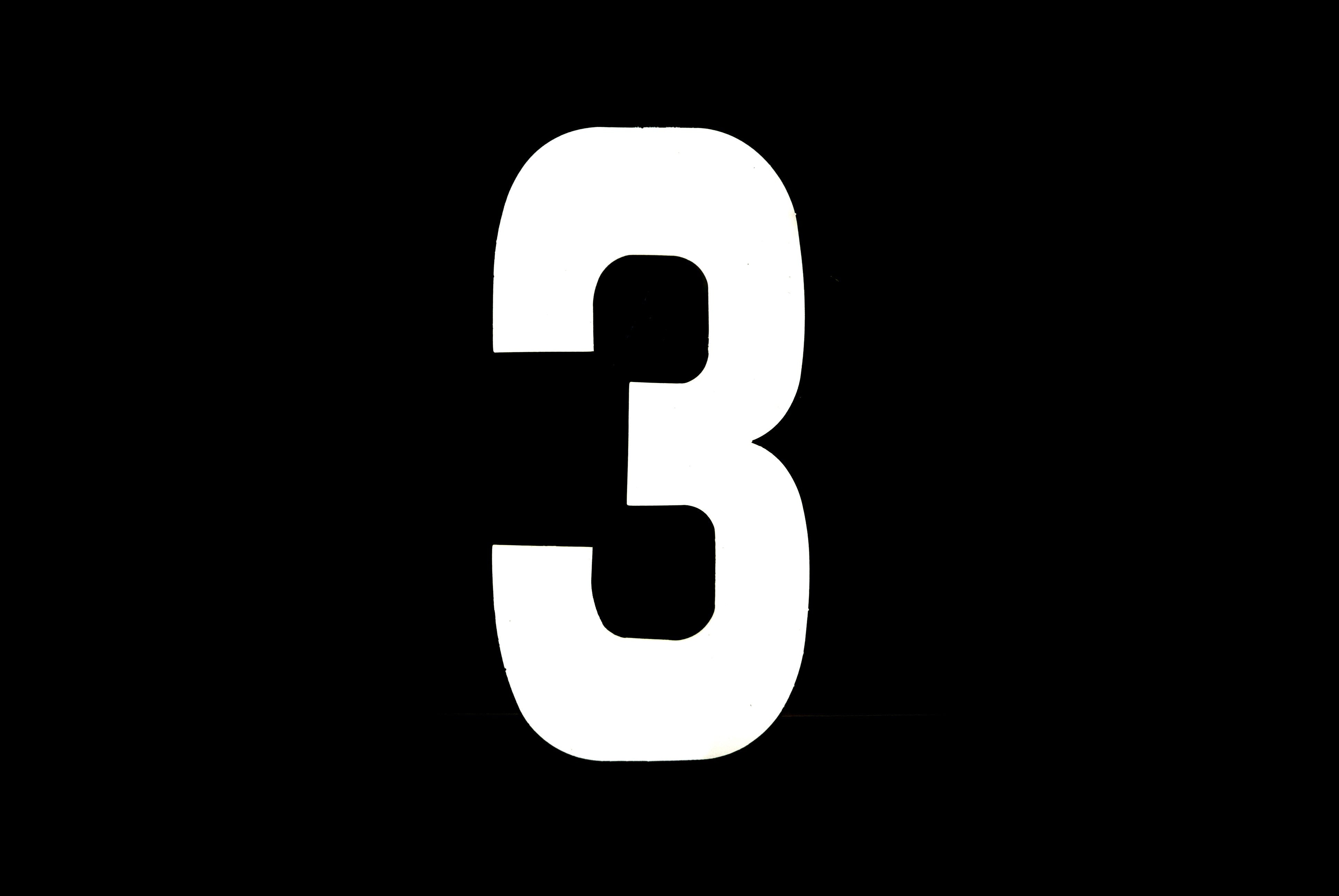 FIR Race Numbers - 3 Three - White, Each / 15cm 6 / Vinyl Sticker