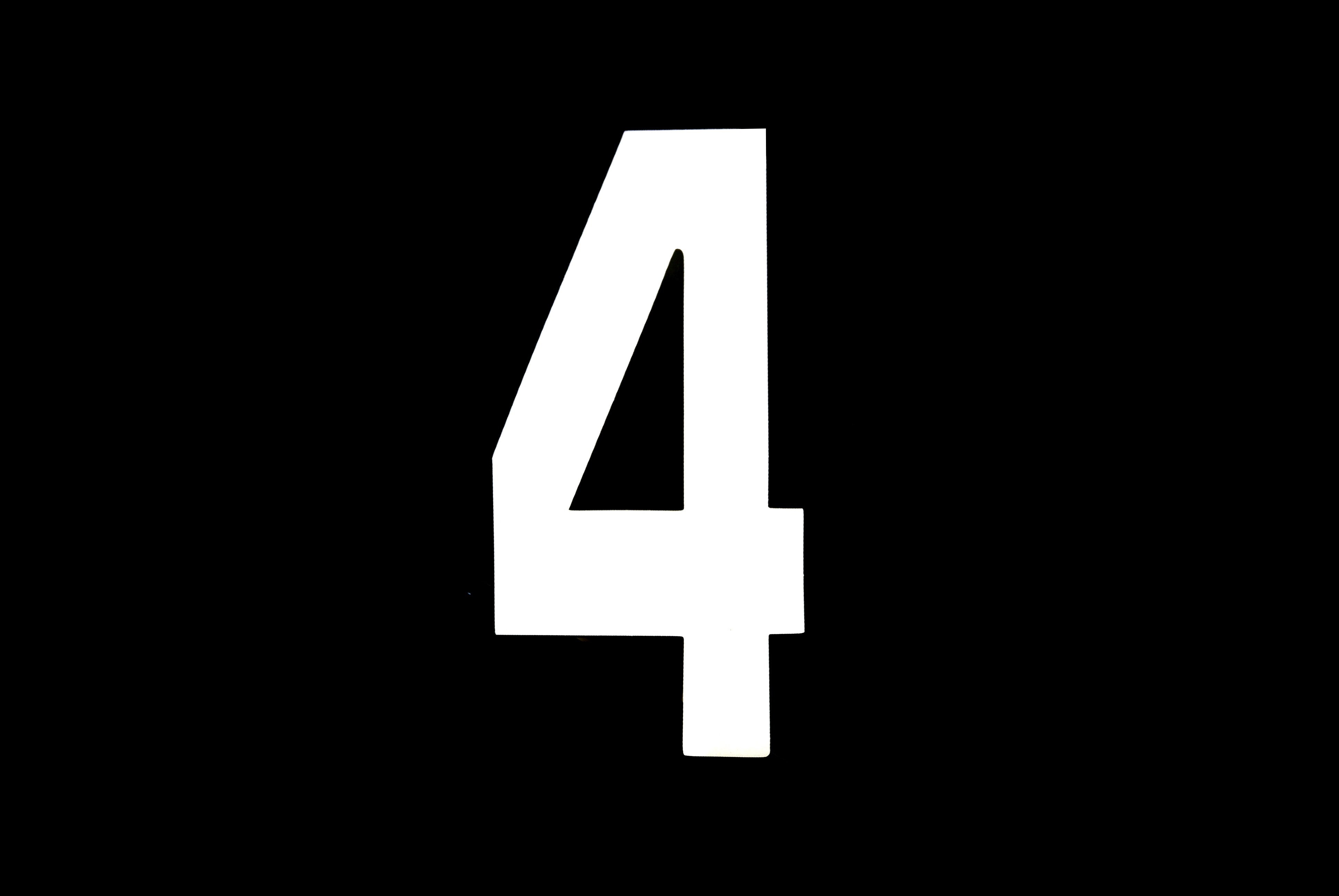 FIR Race Numbers - 4 Four - White, Pack of 25 / 15cm 6 / Vinyl Sticker