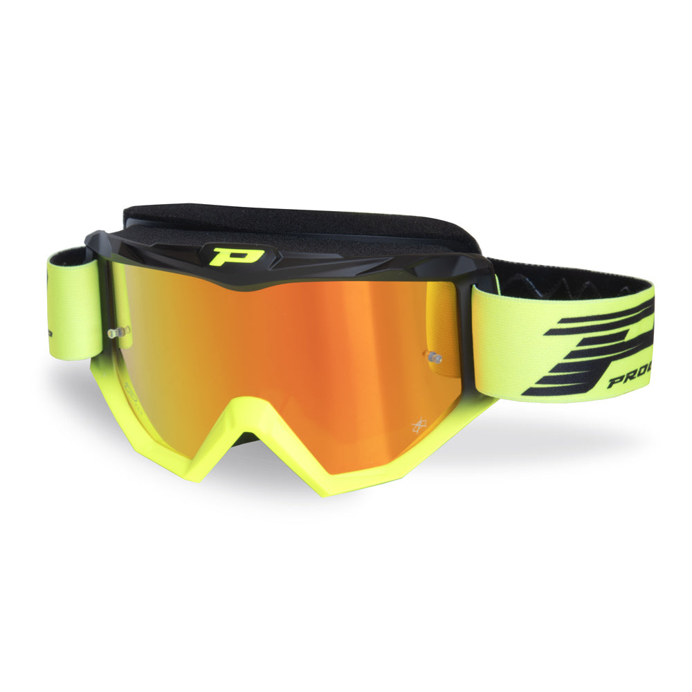 PRO GRIP ATZAKI TEAR OFF GOGGLE BLACK/FLO YELLOW MIRRORED LENS  YELLOW