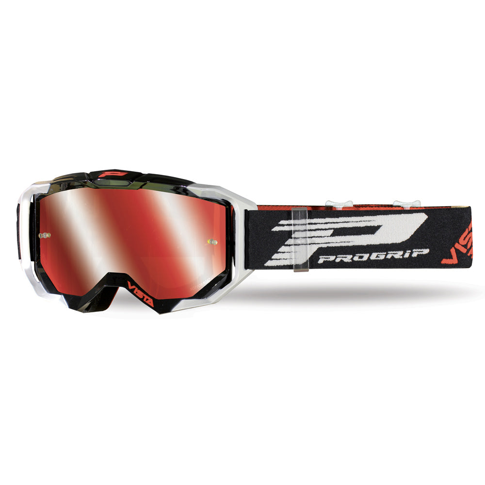 PRO GRIP VISTA TEAR OFF GOGGLE BLACK/WHITE MIRRORED LENS  WHITE