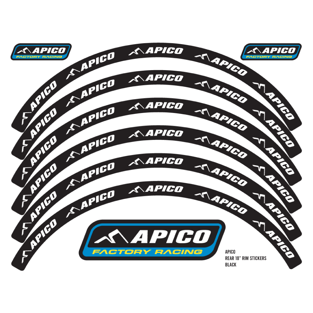 APICO RIM STICKER KIT 21" FRONT & 18" REAR BLACK/WHITE