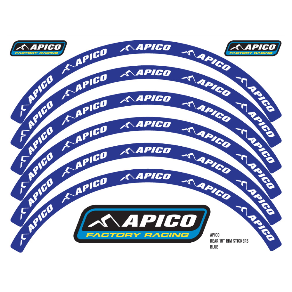 APICO RIM STICKER KIT 21" FRONT & 18" REAR BLUE/WHITE