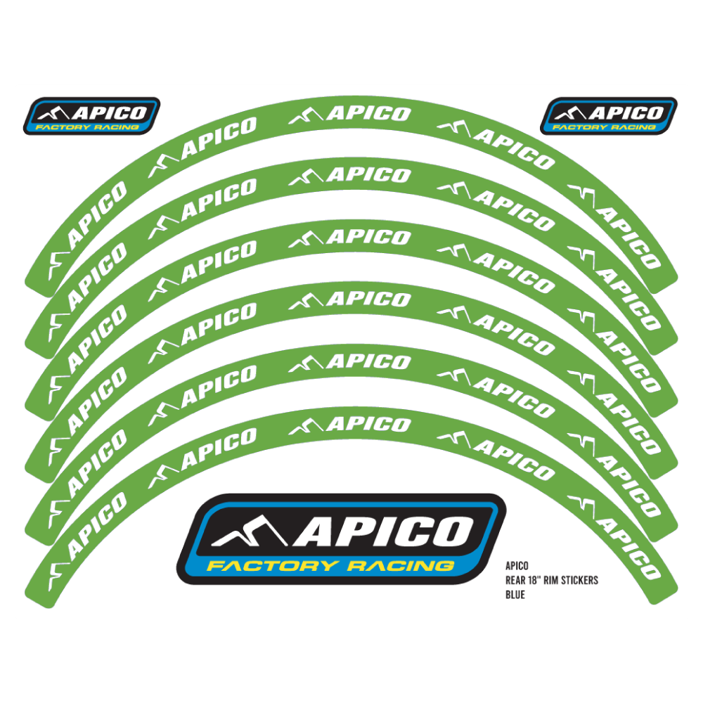 APICO RIM STICKER KIT 21" FRONT & 18" REAR GREEN/WHITE
