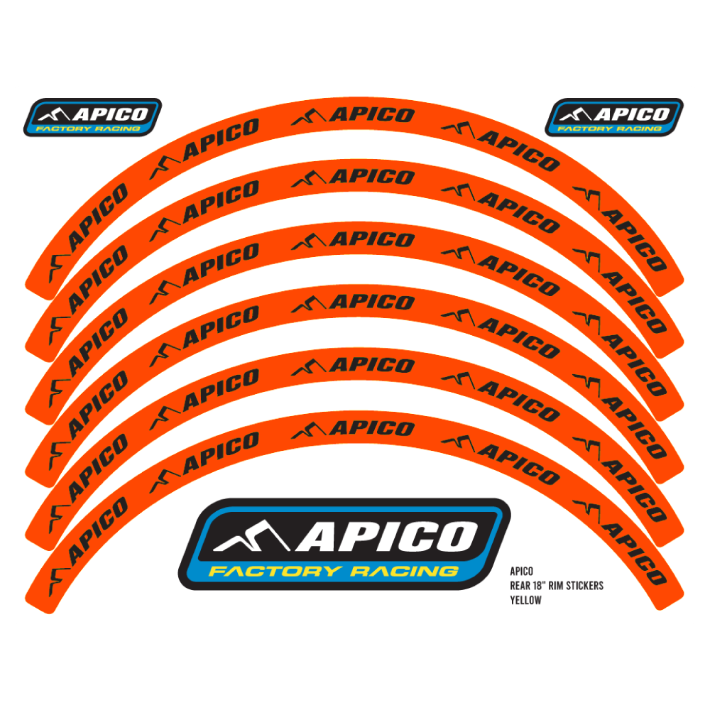 APICO RIM STICKER KIT 21" FRONT & 18" REAR ORANGE/BLACK