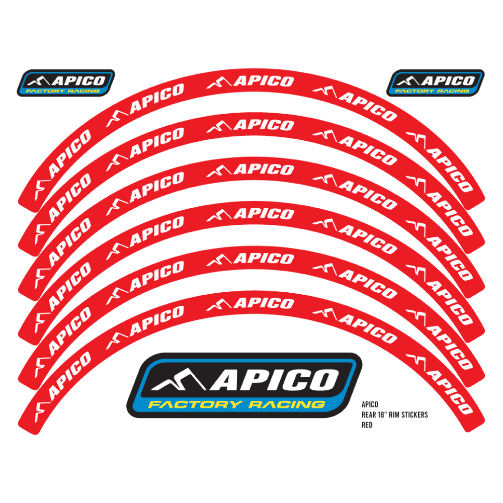 APICO RIM STICKER KIT 21" FRONT & 18" REAR RED/WHITE