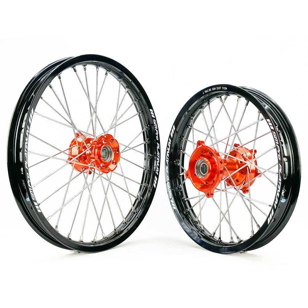  SM PRO PLATINUM WHEEL SET KTM SX85 2025 BIG WHEEL ORANGE HUB BLACK RIM  Orange 