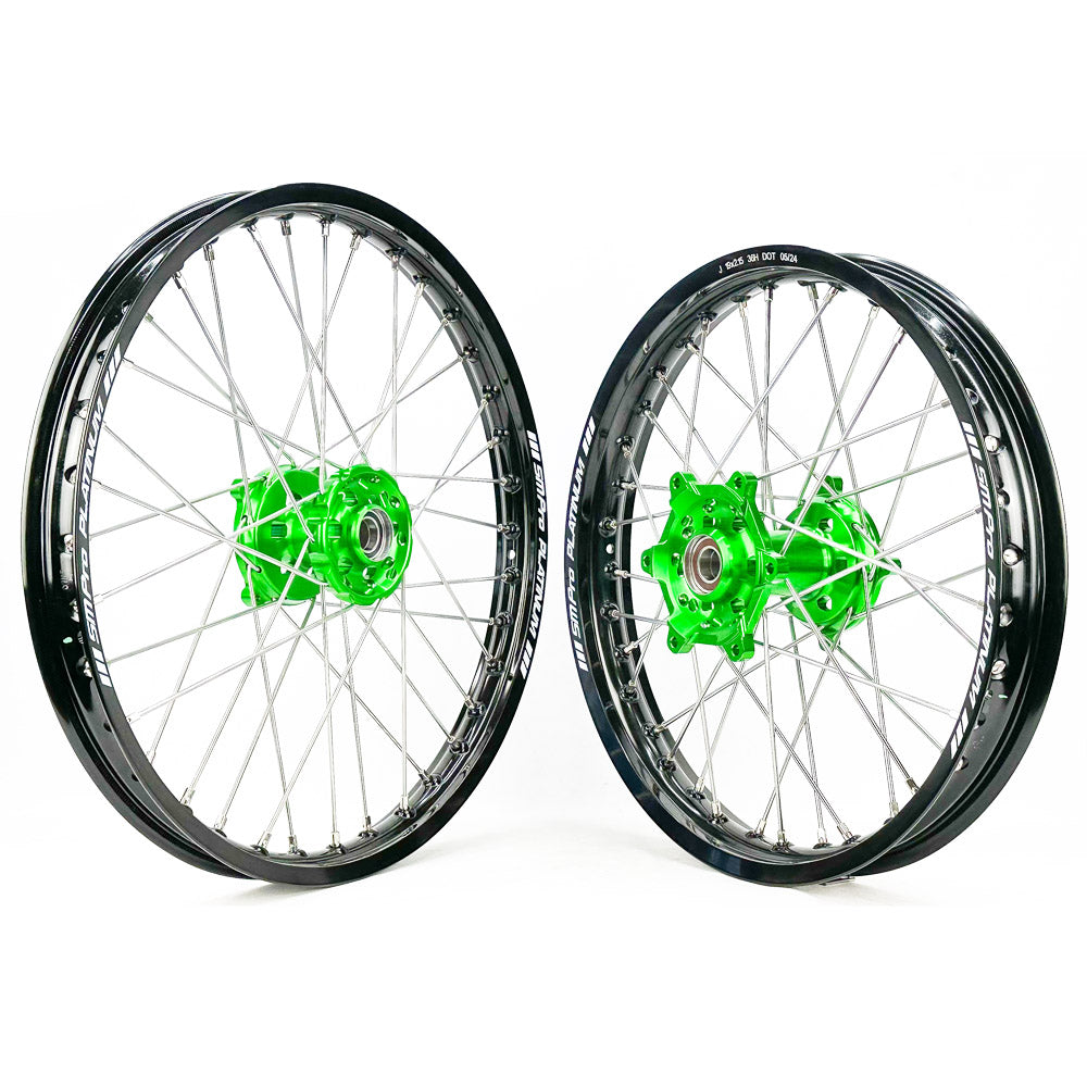 SM PRO PLATINUM WHEEL SET KAWASAKI KXF250 21-25, KXF450 19-25 GREEN HUB BLACK RIM  Green 
