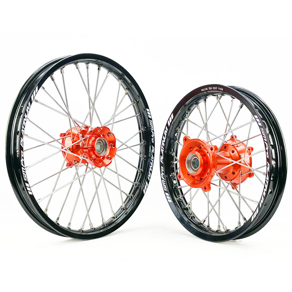  SM PRO PLATINUM WHEEL SET KTM SX85 21-24 SMALL WHEEL ORANGE HUB BLACK RIM  Orange 
