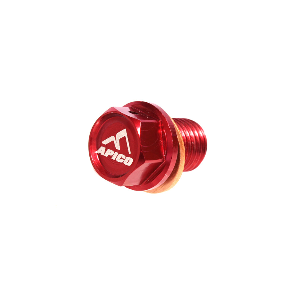 APICO MAGNETIC SUMP DRAIN BOLT M12 X 15MM X 1.5 HONDA/YAM CR60-85 83-07, CR125-500 83-07, YZ250 97-25 RED