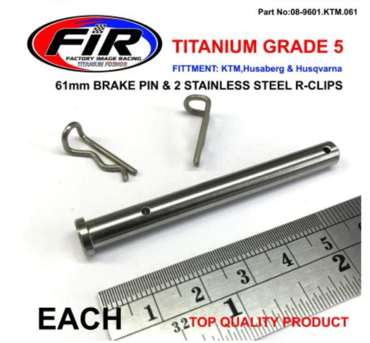 FIR TITANIUM GR5 BRAKE PIN 61mm EACH, & STAINLESS STEEL BENT R-CLIPS
