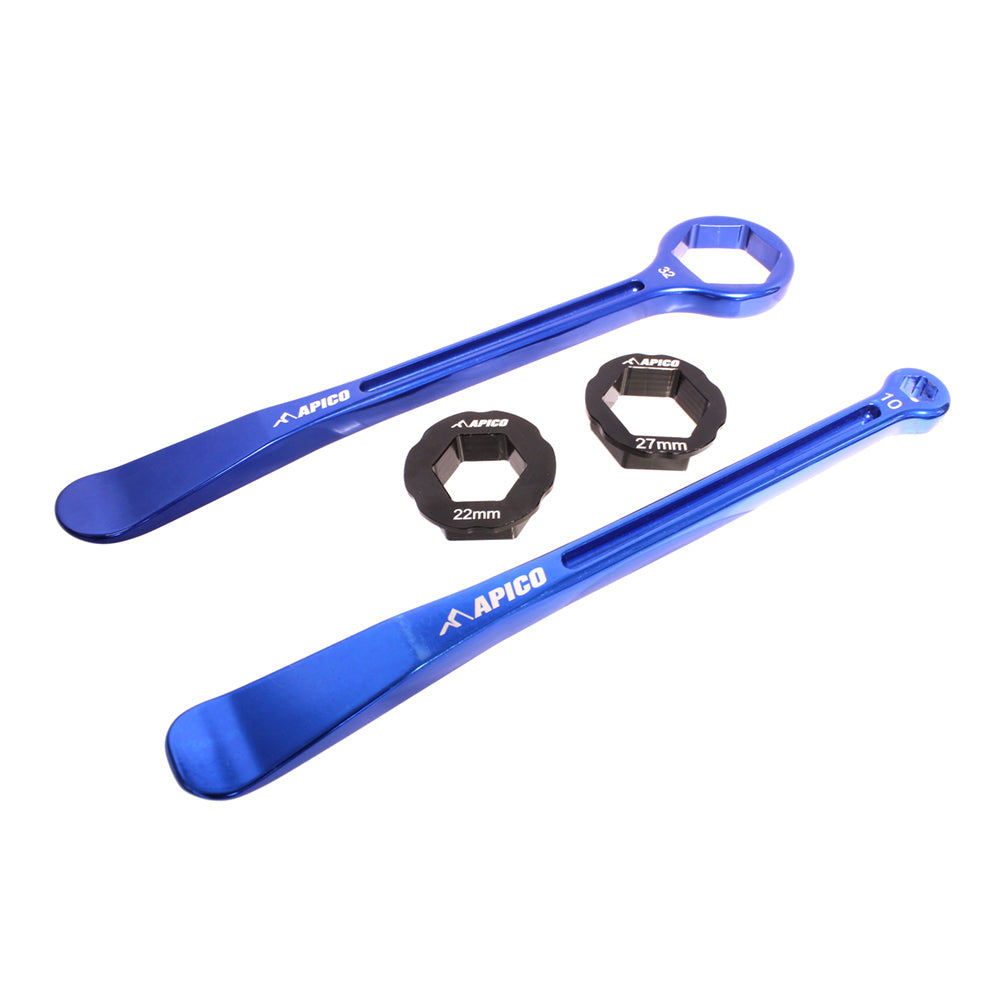 APICO TYRE LEVER & WRENCH SET INC 10,13,22,27,32mm ALLOY BLUE