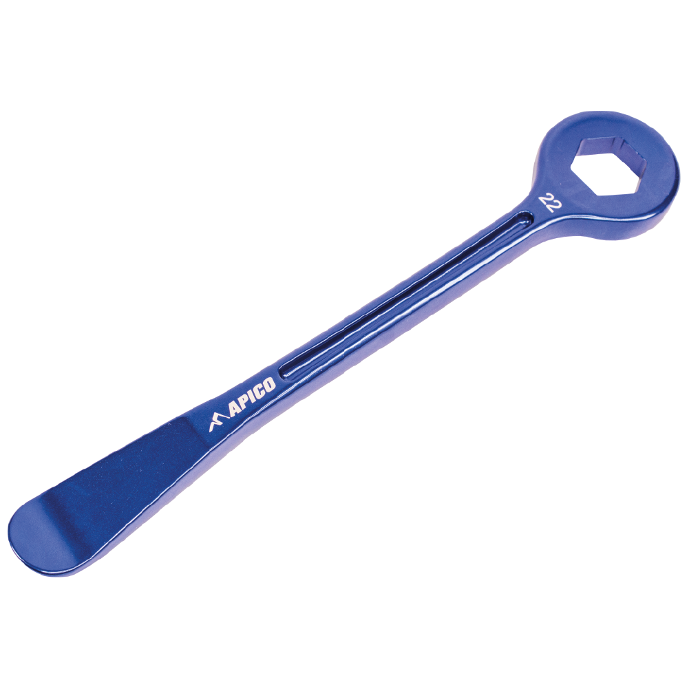 APICO TYRE LEVER & AXLE WRENCH COMBINATION TOOL CNC ALUMINIUM 22MM BLLUE