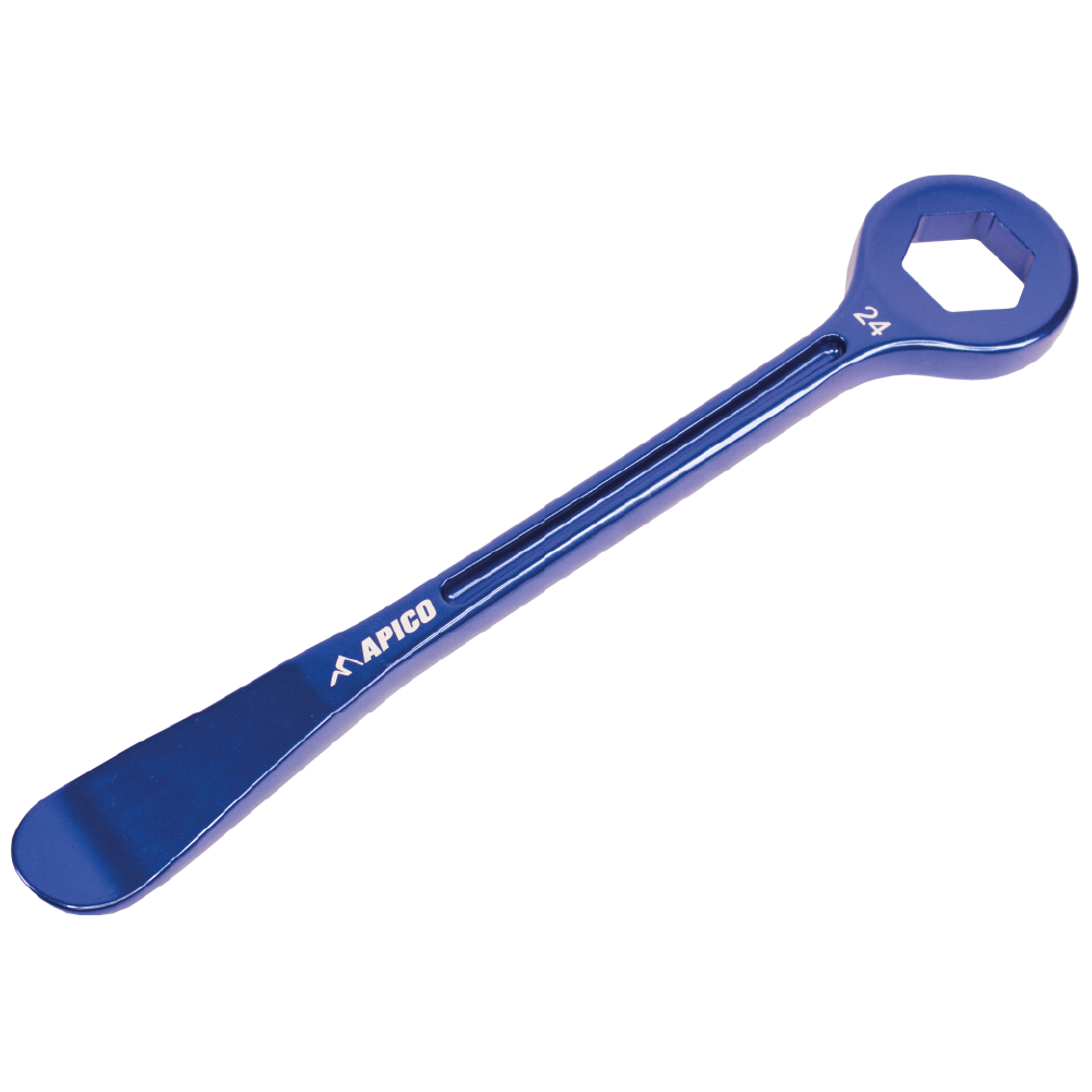 APICO TYRE LEVER & AXLE WRENCH COMBINATION TOOL CNC ALUMINIUM 24MM BLUE