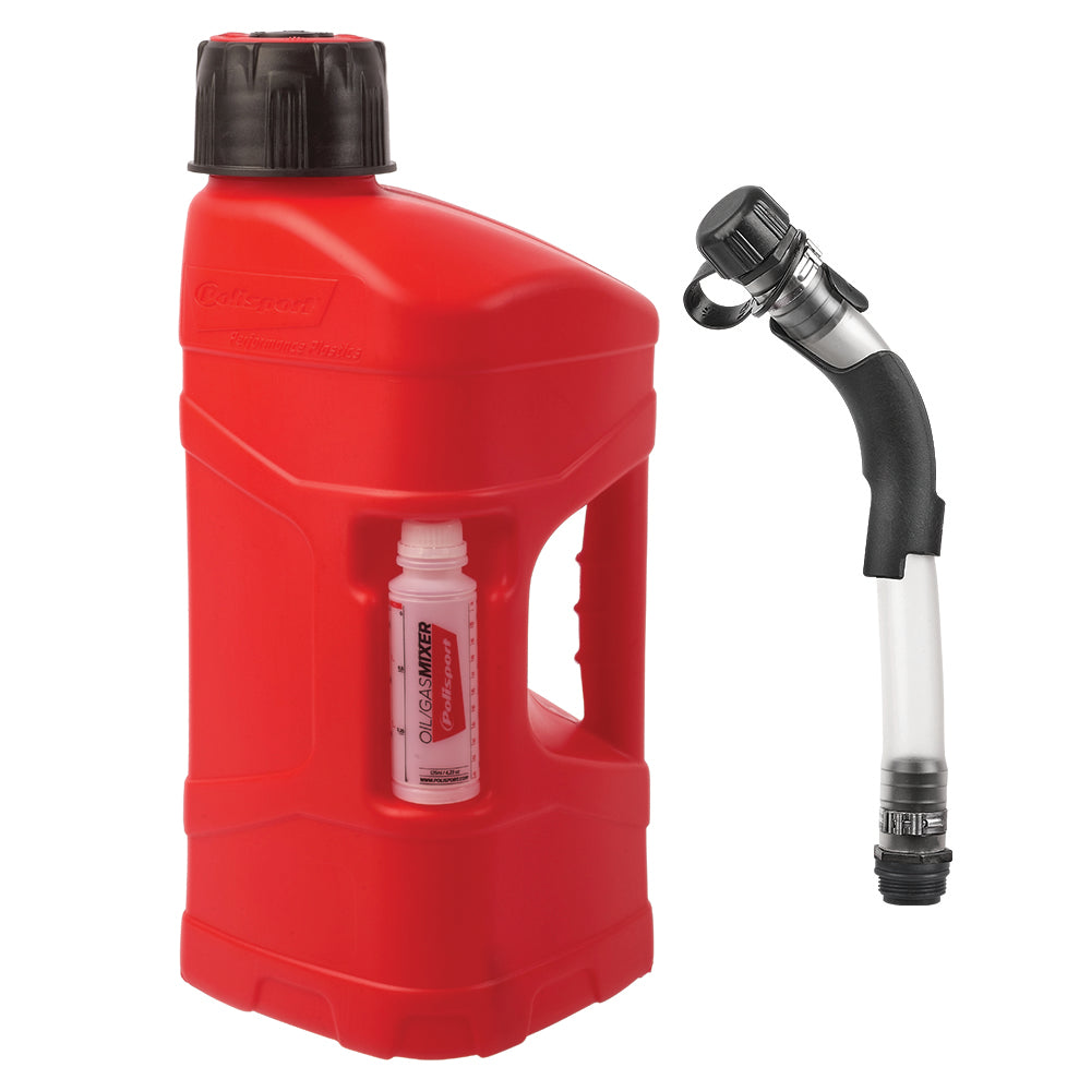 POLISPORT PRO-OCTANE FUEL CAN + FILL HOSE 10L (100ML OIL MIXER)  RED