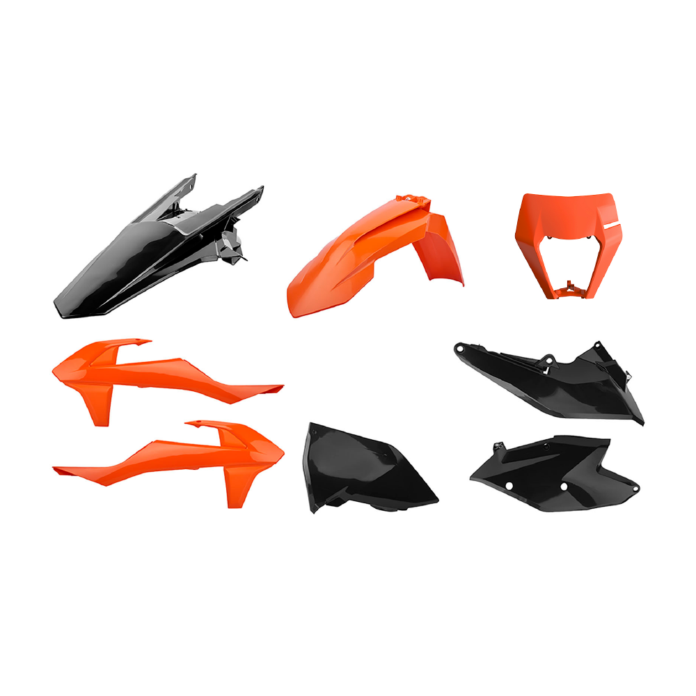 POLISPORT BOX KIT ENDURO INC FORK GUARDS & HEADLIGHT MASK KTM EXC/EXC-F 17-19  ORANGE, BLACK