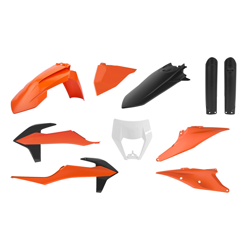 POLISPORT BOX KIT ENDURO INC FORK GUARDS & HEADLIGHT MASK KTM EXC/EXC-F 20-23 BLACK  ORANGE/BLACK