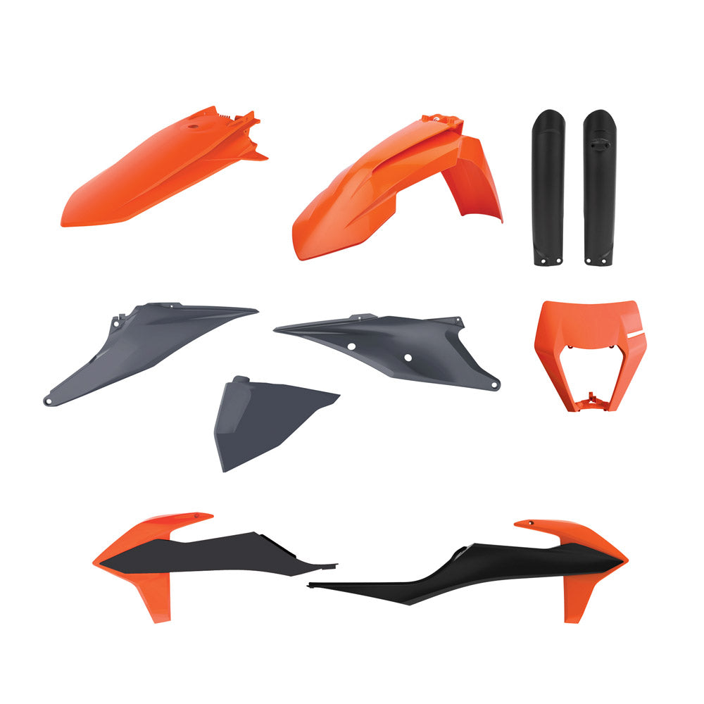 POLISPORT BOX KIT ENDURO INC FORK GUARDS & HEADLIGHT MASK KTM EXC/EXC-F 20-23 BLACK  ORANGE/BLACK/GREY