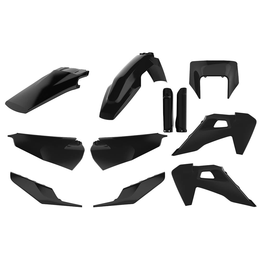 POLISPORT BOX KIT INC FORK GUARDS HUSQVARNA TE150-300, FE250-501 20-23  BLACK