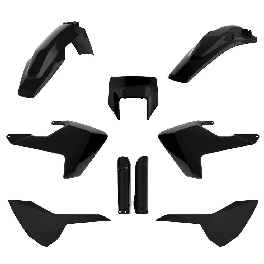 POLISPORT BOX KIT INC FORK GUARDS HUSQVARNA TE150-300, FE250-501 17-19, OEM 17-18  BLACK