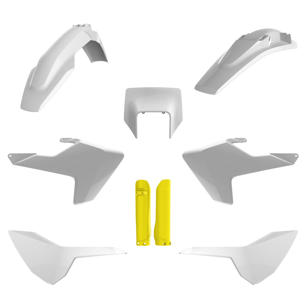 POLISPORT BOX KIT INC FORK GUARDS HUSQVARNA TE150-300, FE250-501 17-19, OEM 17-18  WHITE
