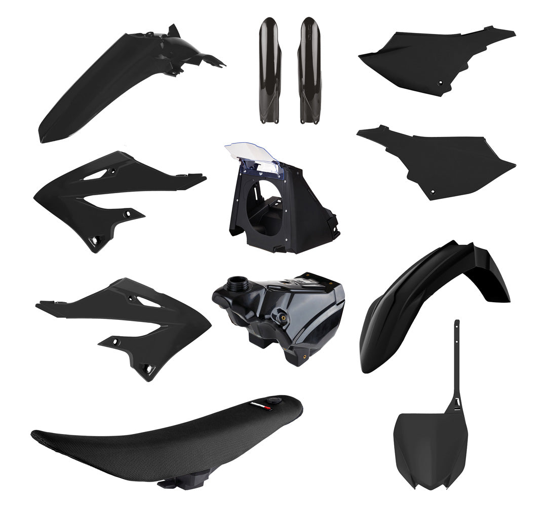 POLISPORT BOX KIT YAMAHA YZ125/250 02-21, RESTYLE KIT 3 INC TANK & SEAT (22-25)  BLACK