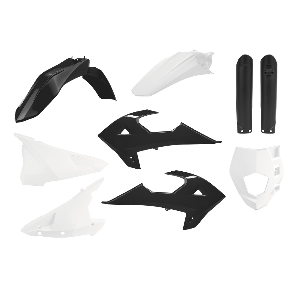 POLISPORT BOX KIT INC FORK GUARDS GAS GAS/RIEJU EC250-300 18-20, MR200-300 21-25  BLACK/WHITE