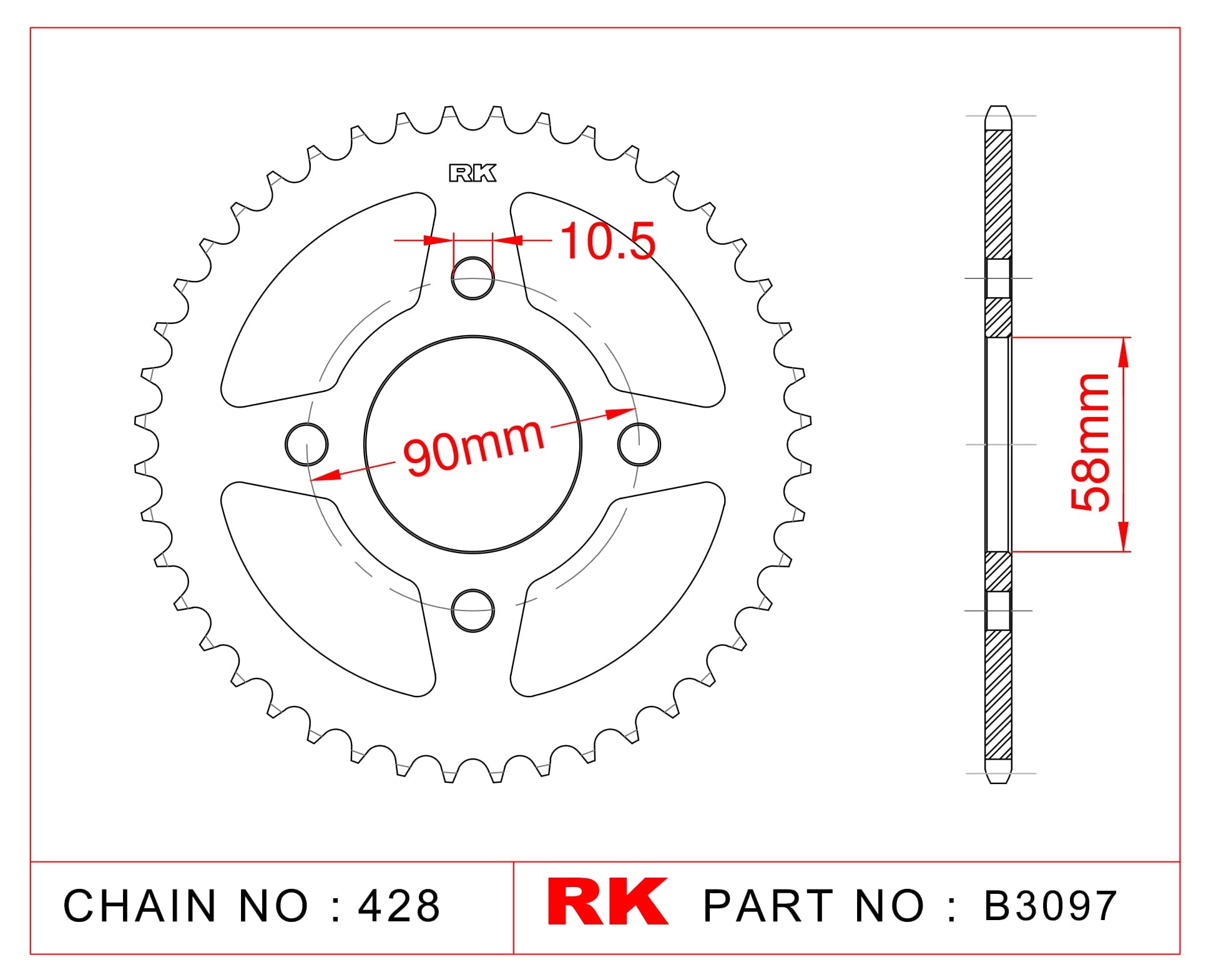 Sprocket Rear RK-B3097-45 JTR1221 Afam 10236