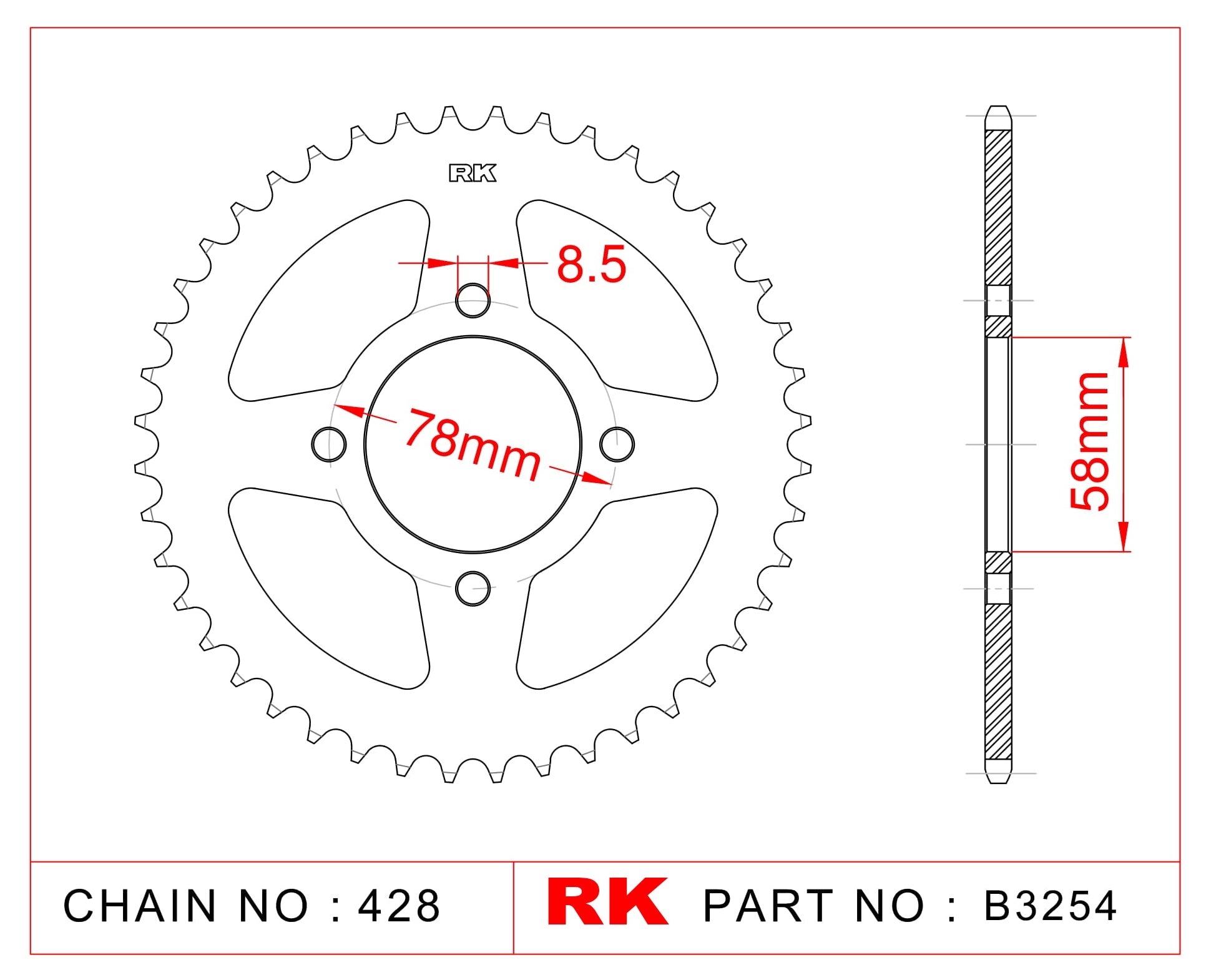 Sprocket Rear RK-B3254-41 JTR810 Afam 14201