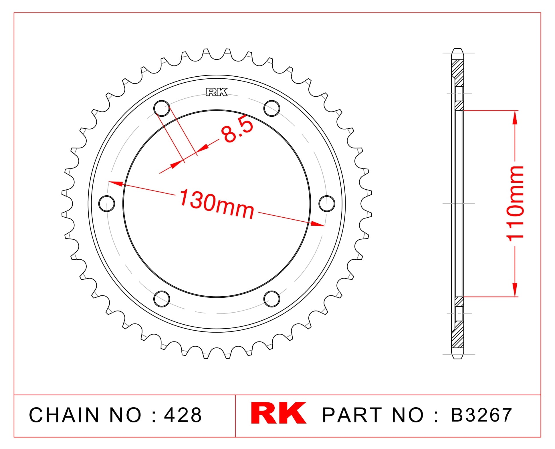 Sprocket Rear RK-B3267-44 JTR1870 Afam 12226